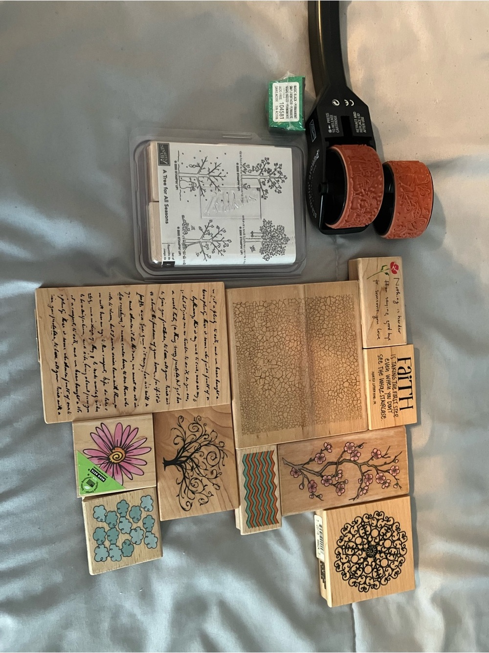 Wooden Craft Rubber Stamps Set with Ink Roller - Brown & Black